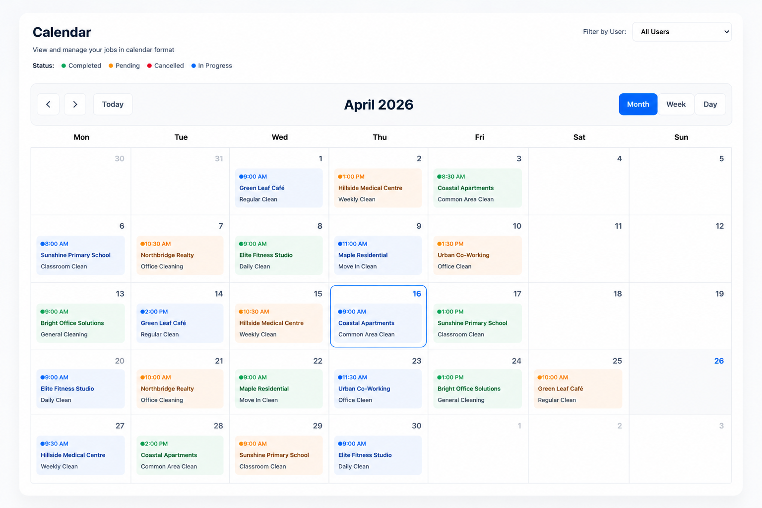 Moply calendar and job schedule