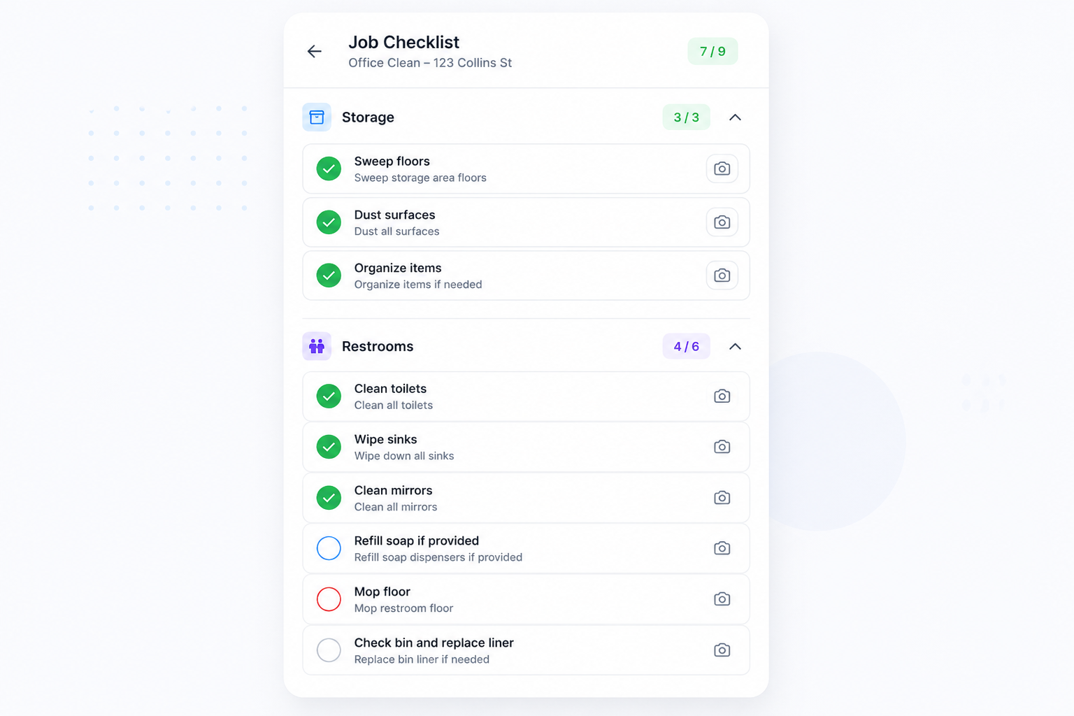 Moply job checklist and quality checks